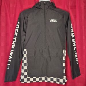 Vans Unisex Small Pullover Windbreaker with Hood Black and Checkerboard